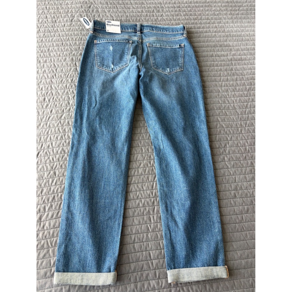 NWT Old Navy Boyfriend‎ Mid-Rise Distressed Jeans Medium Wash Blue Size 2 NEW - Picture 8 of 9